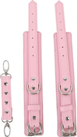 Banoch | verstelbare bondage handboeien van pu leer | roze / zwart | bdsm — thumbnail 8
