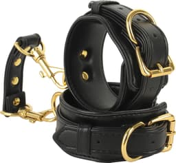 Banoch | handboeien van pu leer | zwart / goud | bondage — thumbnail 9