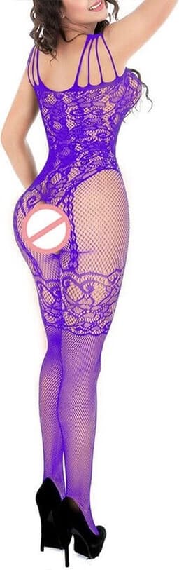 Luxe Erotische Bodysuit I Lingerie Set I Sexy Erotisch Ondergoed I Design Patroon I Open Kruis & Open Billen I One Size EU S/M I Paars — thumbnail 5