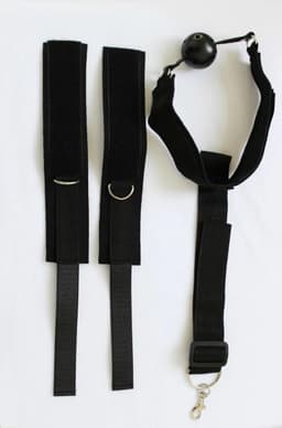 Bondageset- SM Mondbal met handboeien- Gagball-Bondagekit- seksspeeltjes- Gag ball met aaneengesloten halsband en handboeien voor onderdanigheid- zwart - BellaSupplies — thumbnail 7