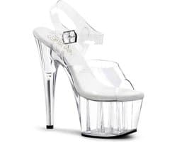 Pleaser - ADORE-708 Sandaal met enkelband, Paaldans schoenen - Paaldans schoenen - 41 Shoes - Transparant