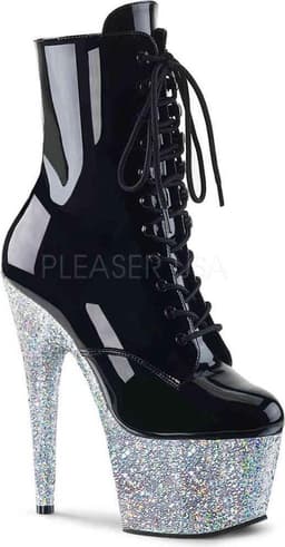 Pleaser - ADORE-1020G Plateau Laarzen, Paaldans schoenen - Paaldans schoenen - 39 Shoes - Zwart/Zilverkleurig — thumbnail 1