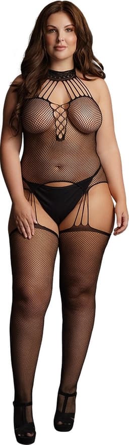 Suspender Fishnet Choker Bodystocking - Plus Size — thumbnail 18
