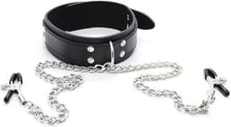 Bdsm Collar met tepelklemmen Bondage - Erotiek - Slave - Tepelklemmen - Lederen Ketting — thumbnail 9