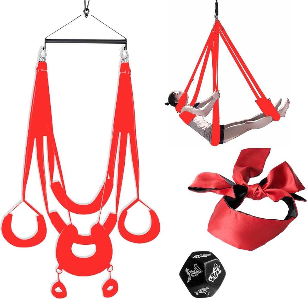Sex Schommel - Sex Swing Extra Stevig – Seksschommel Met Blinddoek – Seksspeeltjes voor Koppel – Seks Schommel BDSM – Erotiek Toys - Sex Sling – Love Swing – Discreet Verpakt - Rood — afbeelding 1