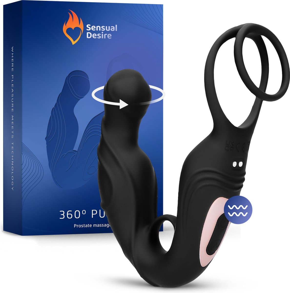 Sensual Desire® 360º Pulse – Prostaat Stimulator met Cockringen – 9 Roteer & Vibratiestanden – Prostaat Vibrator voor Mannen - Sex Toys voor Koppels – Anale speeltjes – Inclusief Erotische Luisterverhalen — afbeelding 1