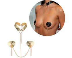Sexy Tepel Covers voor Vrouwen - Hartvormige Nipple Covers met Choker en Ketting - Verleidelijke Tepelstickers - Tepelplakkers - Goud - One Size
