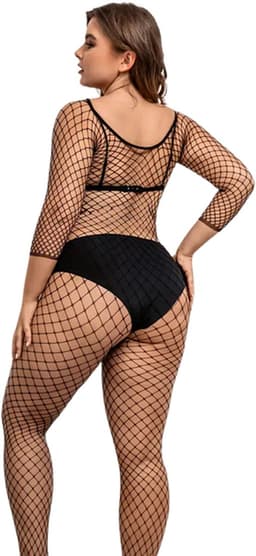 LekkerStout Plus Size Visnet Catsuit - Zwart, Kruisloos Design - One Size L-XXL | LS269 — thumbnail 3