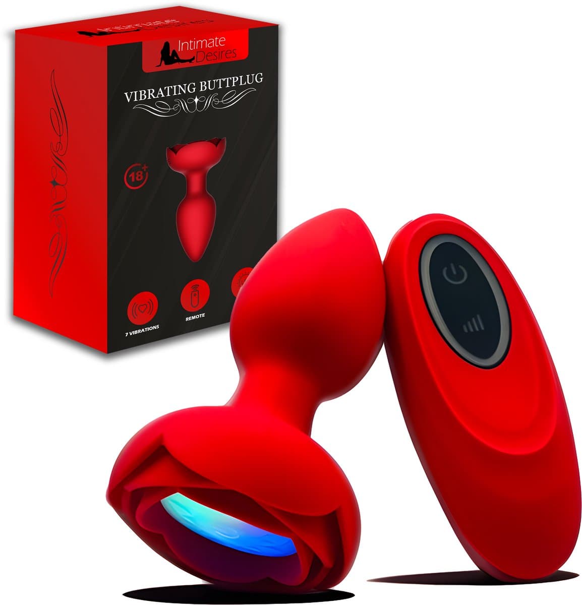 Intimate Desires® Rosey - Vibrerende Buttplug - 7 Standen - Afstandsbediening - Anaal vibrator - LED Licht - Oplaadbaar - Sex Toys voor mannen en vrouwen — afbeelding 1