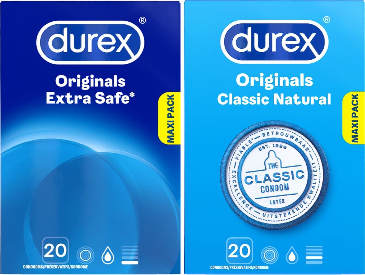 Durex - 40 Condooms voor Comfort en Vertrouwen - Classic Natural 20st - Extra Safe 20st - Voordeelverpakking — afbeelding 1