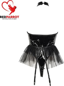 Erotische Rok Jumpsuit - Latex Wetlook - Transparante Borsten - Open Kruis - Dames — thumbnail 4