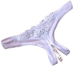 Erotische Slip met Parelketting – Sexy String met Open Kruis | One Size (S/M/L) | Verleidelijke Lingerie | Spandex & Katoen I Wit — thumbnail 5