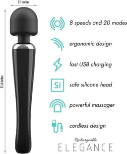 Sensual U - Elegance Wand Vibrator - Krachtige Clitoris Stimulator - 20 Standen - Fluisterstil - USB Oplaadbaar - Zwart — thumbnail 2