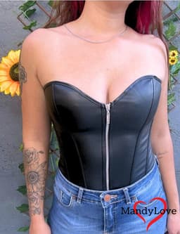 Zwart Korset van Faux Leer – Sexy Bustier met Rits & Vetersluiting – Verleidelijk Lingerie Top voor Dames - Maat 3XL/46 — thumbnail 6