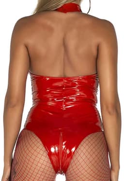 Lingerie Bodysuit - Latex look - Rits voor Open Kruis - PU leer - Dames - Rood — thumbnail 4