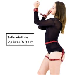 DOWO® - Body Bondage - met Strikknoop - Handboeien - Kleding Accessoires - Sexy Lingerie - Erotiek Riem - SM BDSM - Leer- Harnas Vrouwen - Sextoys voor vrouwen - Rood — thumbnail 3