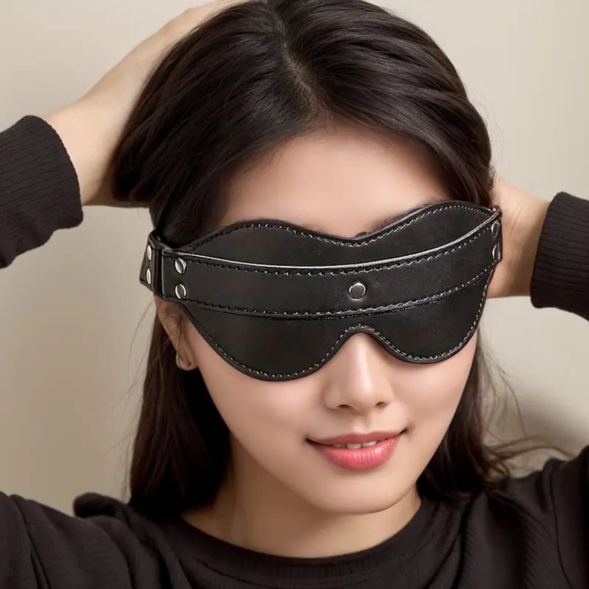 LekkerStout BDSM Lederen Oogmasker - Verstelbare Riem - Hoogwaardige Stiksels - Blinddoek | LS329 — afbeelding 1