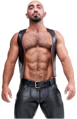 Mister B leren muscle vest met embleem - zwart/rood - medium — thumbnail 1