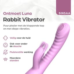 Sinsaa Rabbit Vibrator voor Vrouwen - Tarzan Vibrator met 10 Vibratiesnelheden - G-Spot & Clitoris Stimulator - 5 Klopsnelheden - Dildo - Vibrators - Seksspeeltjes voor Koppels - Sex Toys voor Vrouwen - Inclusief glijmiddel — thumbnail 2