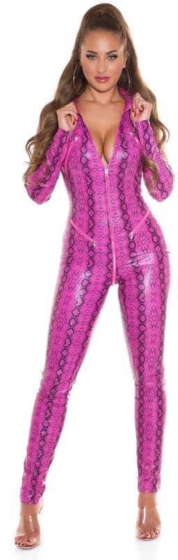 Wetlook catsuit – Slangenprint en open kruis S Roze — thumbnail 8