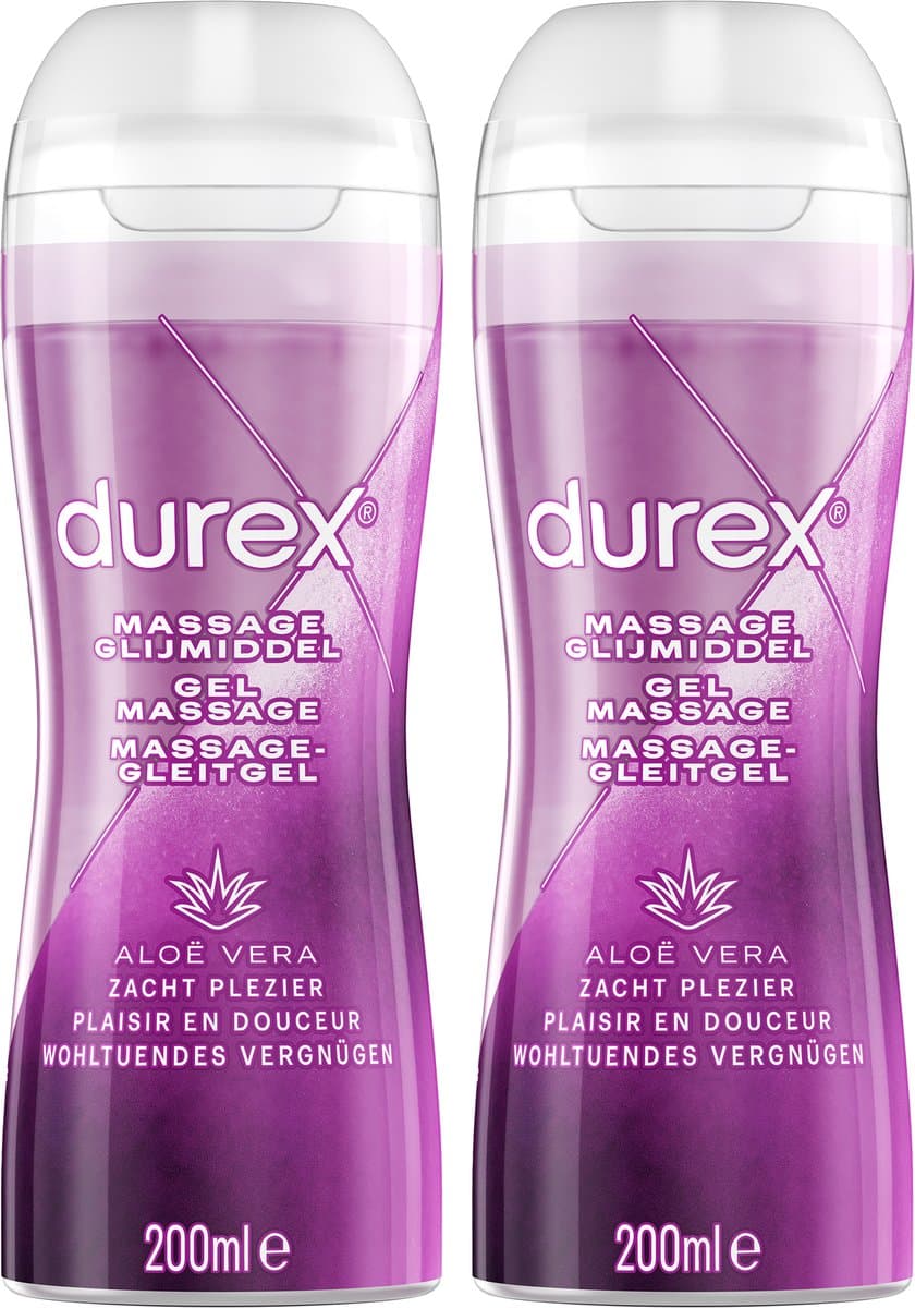 Durex - Massage Olie en Glijmiddel - 2-in-1 - Aloë Vera - 200ml x2 — afbeelding 1