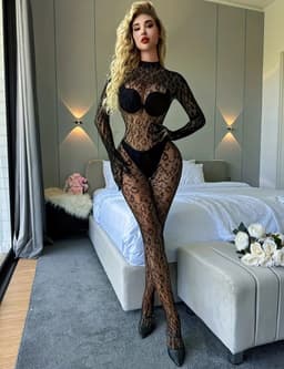 Panterprint Visnet Bodysuit – Sexy Catsuit met Lange Mouwen - Lingerie Vrouwen - One Size — thumbnail 1
