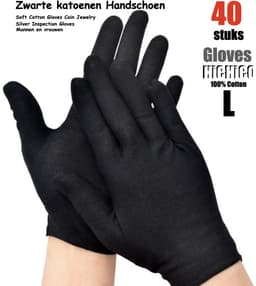 Katoenen handschoenen Zwart L 40stuks – 20 paar Beschermende Handschoenen - Gezondheidszorg - Ziekenhuis - Beauty Center, Kapper en Salon Spa Tattoo – Jewelry - eczeem / allergie / handcreme - juweliers / munt handschoen — thumbnail 1