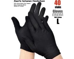 Katoenen handschoenen Zwart L 40stuks – 20 paar Beschermende Handschoenen - Gezondheidszorg - Ziekenhuis - Beauty Center, Kapper en Salon Spa Tattoo – Jewelry - eczeem / allergie / handcreme - juweliers / munt handschoen
