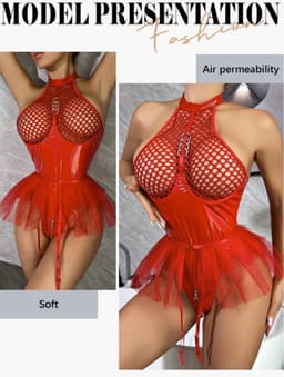 Sexy Lingerie Body – Erotisch jurkje – Rollenspel – Lak & Netstof – Latex & Datex – Kinky Mesh Bustier met Tule Rokje – Verleidelijk Fetish – Erotische Lingerie – BDSM – Lingerieset Dames – Sexy Lingerie – Festivallook – Bitch – Maat S, M, L, XL — thumbnail 9