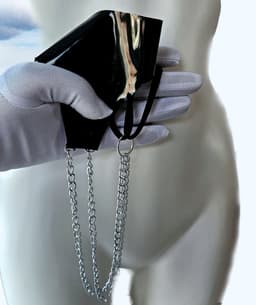 String Kruisloos - LATEX- Zwart - Open kruis met ketting Fetish erotische kleding dames — thumbnail 4