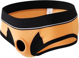 Oranje strakke heren slip met penis gat - BDSM ondergoed mannen - Korte string - Rollenspel - Erotiek - Zeer goede dikke kwaliteit polyester — thumbnail 1