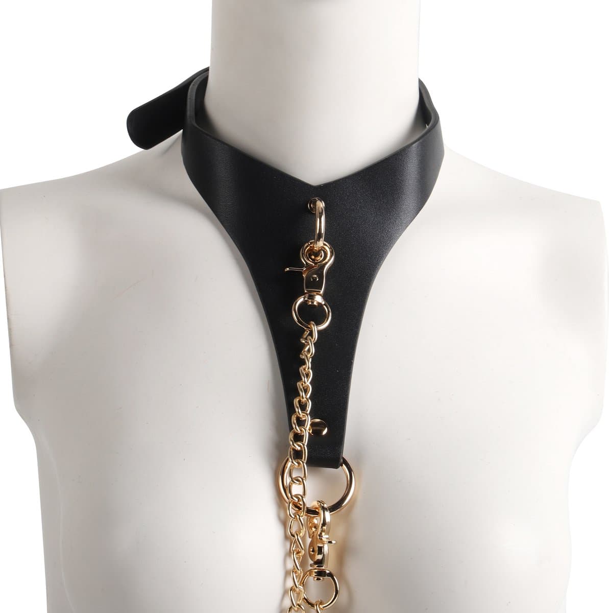 Banoch | Collar Classic | imitatie leer halsband zwart / goud | bdsm — afbeelding 1