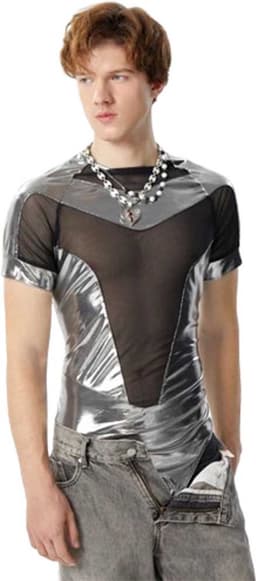Heren Mesh Top – Zilver & Zwart – Sexy Transparant Shirt – Festival Outfit — thumbnail 5