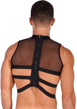 Erotisch Heren tank top - Transparant - Taille banden - Porno kleding - BDSM - Ritssluiting achterzijde — thumbnail 6