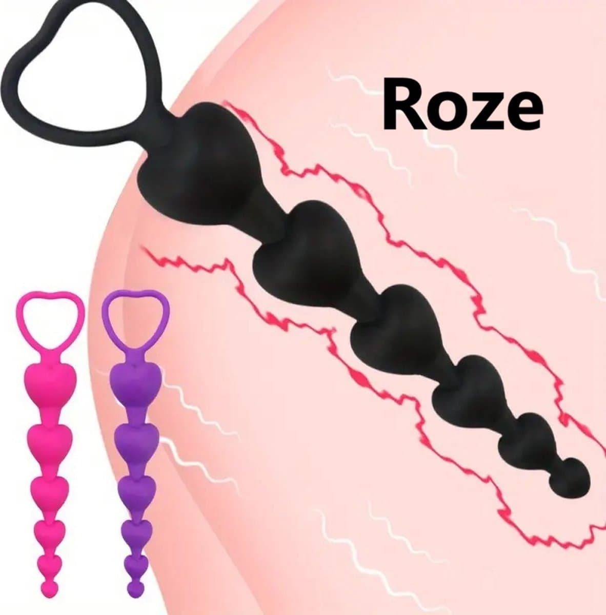 Anal Beads I Hartvormige Anale Kralen I Buttplug I Anaal Plug I Butt Plug I Gevorderen I 15 CM Inbrenglengte I Siliconen I Roze — afbeelding 1
