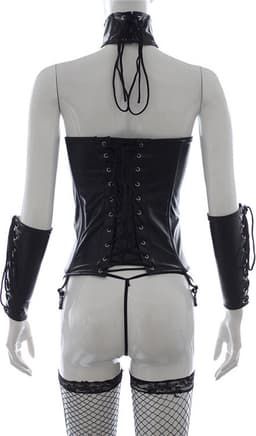 vscnovelty® BDSM - sexy Bodystocking set - Roleplay - SM - Fetish - PU-leer - Zwart — thumbnail 3