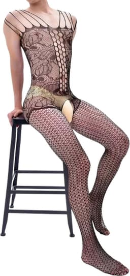 LekkerStout Visnet Bodystockings - 3-Pack - Open Kruis - Zwart - Sexy Herenlingerie | M-XL | ( LS102 ) — thumbnail 9
