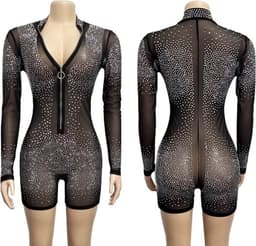 Sexy Jumpsuit Rhinestone Long Sleeves - Mooi design - Hoogwaardige kwaliteit - Siersteentjes - Sexspelletjes voor mannen en vrouwen - Spandex - Spannend voor koppels - Erotische kleding - Lingerie erotisch - Lingerie body sexy - Erotiek — thumbnail 4