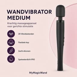 Wandvibrator Medium - Clitoris Stimulator - Massageapparaat - 28 Vibratiestanden - 7 Patronen - 4 Intensiteiten - Flexibele Kop - Siliconen - IPX5 Spatwaterdicht - 28 Centimeter - 90 Minuten Gebruik - Reisadapters - Seksspeeltje - Zwart - MyMagicWand — thumbnail 2