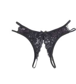 Zeloria Kant Open Kruis Dames Slip – Sexy Lingerie String Bandjes – Zwart – S — thumbnail 4