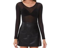 Sexy Lange Mouwen Transparante Zwarte Mesh Top voor Vrouwen - Clubwear Tuniek en Casual Blouse met Tulle Shirts