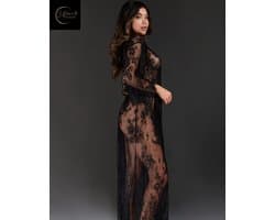 Luxe Erotische Kimono Dames – Sexy Lingerie – Lingerie Erotisch – Zwart – Transparante Kant Kimono – Verleidelijke lingerie & ochtendjas – High End – Chique – Clubwear – Satijn Strikceintuur– Elegante Nachtkleding – Dare to Undress – S, M, L, XL,XXL