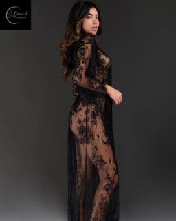 Luxe Erotische Kimono Dames – Sexy Lingerie – Lingerie Erotisch – Zwart – Transparante Kant Kimono – Verleidelijke lingerie & ochtendjas – High End – Chique – Clubwear – Satijn Strikceintuur– Elegante Nachtkleding – Dare to Undress – S, M, L, XL,XXL — thumbnail 1
