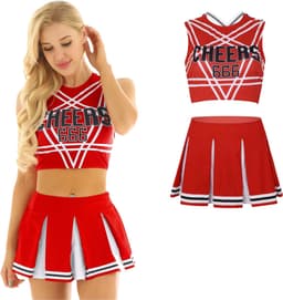 Sexy Cheerleader Kostuum - 2-delig Rood Verkleedpakje - Rokje & Korte Top Met Open Rug - Rollenspel / Cosplay - Lingerie Ondergoed voor Dames - Maat XL — thumbnail 1