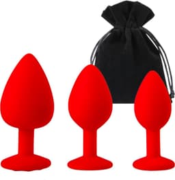 Mona - Zacht Silicone Anale Plug Set - 3 Maten - Rode Kristallen - Waterdicht — thumbnail 2