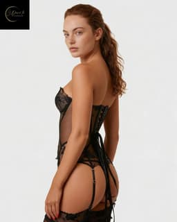 Luxe Lingerieset Dames – Sexy Lingerie – Erotische Lingerie Set – Corset Lingerie met Jarretels en Kousen – Transparante Kant – Strapless & Transparante Bandjes – 4-delige Set – Zwart Kant – Chique Boudoir Lingerie – Dare to Undress – XS, S, M — thumbnail 10