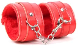 Zeloria Zachte Handboeien van Kunstleer met Pluche Voering – Verstelbaar – Met Ketting en Snelsluiting – Rood — thumbnail 3