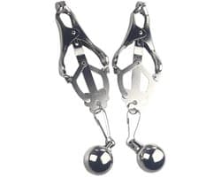 Oneay Tepelklemmen met Ketting en Bel – Verstelbare Nipple Clamps met Verzwaarde Ballen – Comfortabele Niet-Piercing Body Sieraden voor Vrouwen en Mannen – BDSM Accessoire voor Stellen (Zilver)