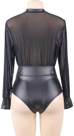 Zeloria Transparante Wetlook Body met Lange Mouwen – Sexy Mesh Lingerie Body met Rits – Zwart – XS/S — thumbnail 4