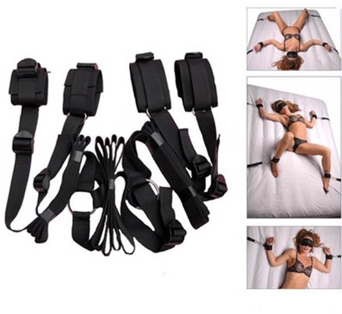Zeloria Bondage Restraint Set – Verstelbare Hand- en Enkelboeien Voor Bed – BDSM Starter Set – Zwart — afbeelding 1